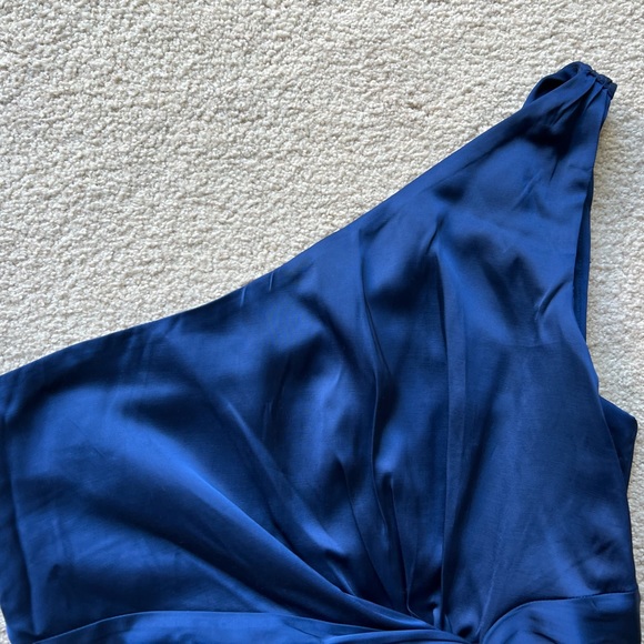 Abercrombie & Fitch One-Shoulder Satin Knotted Midi Dress Royal Blue Medium New - Picture 10 of 16